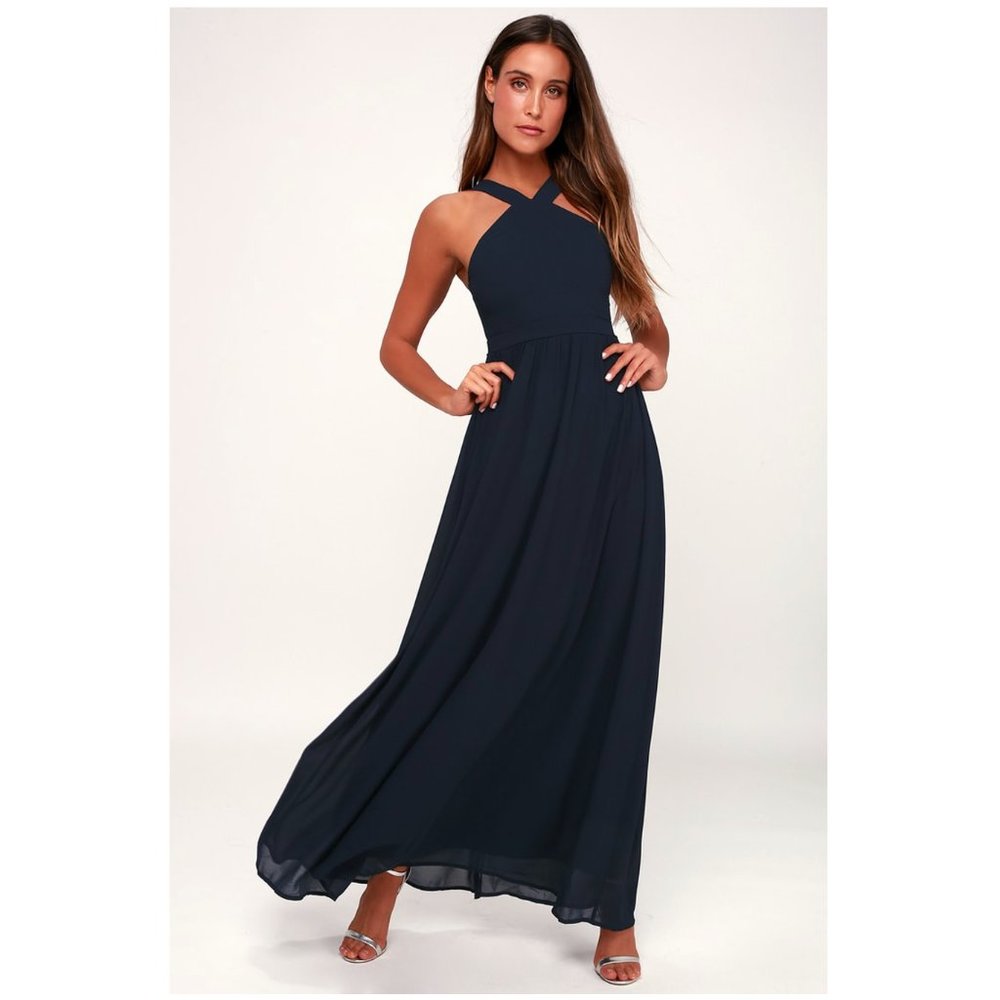 Lulu's Air of Romance Navy Blue Maxi Dress